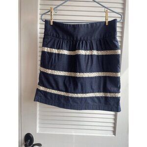Banana Republic Womens Skirt Navy Chambray Lace Striped Elastic Waist Mini Sz 6